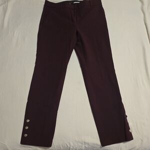 Ann Taylor Burgundy Pants Cotton Blend Button Accent Women's Size 6 Tall